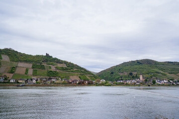 Fototapeta na wymiar The Rhine Valley town of Lorch, with its extensive vineyards on the hills, is a World Heritage Site
