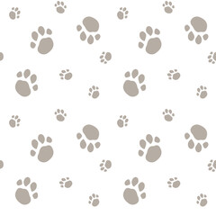Naklejka na ściany i meble Seamless pattern with animal paw prints. Gray paws on a white background. Vector illustration, endless background