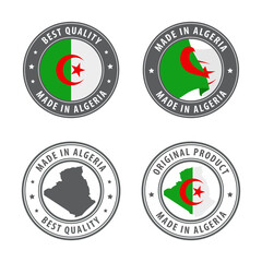 Made in Algeria - set of labels, stamps, badges, with the Algeria map and flag. Best quality. Original product.
