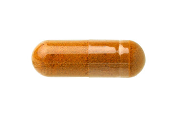 Turmeric (curcumin) capsules (Herbal capsules) or herbal isolated on white background,clipping path,single..