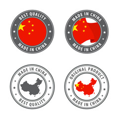 Made in China - set of labels, stamps, badges, with the China map and flag. Best quality. Original product.