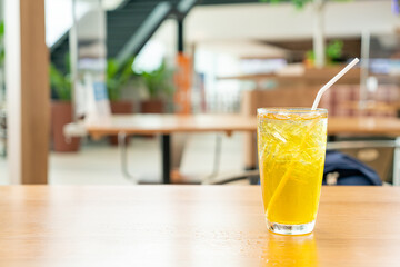 iced Chrysanthemum juice on wood table