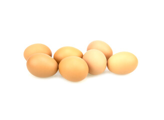 Raw chicken eggs isolated on white background.