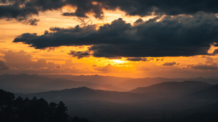 Sunset on the mountain in summer