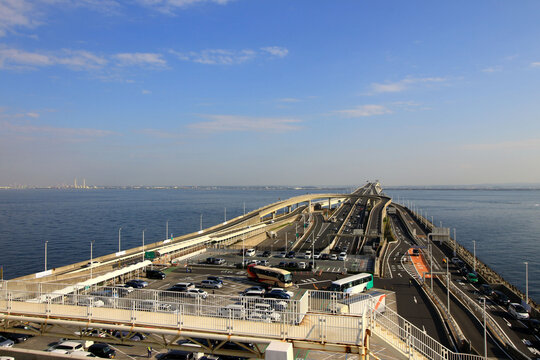 Scenery of the artificial island parking are "Umihotaru" on the Tokyo Bay crossing road "Aqua Line"