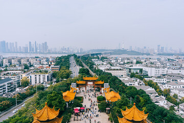 Standing on the Yellow Crane Tower, overlooking the Yangtze River and the city of Wuhan, China