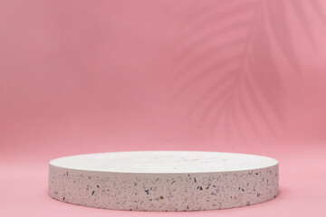 Concrete podium on pink background for product presentation.