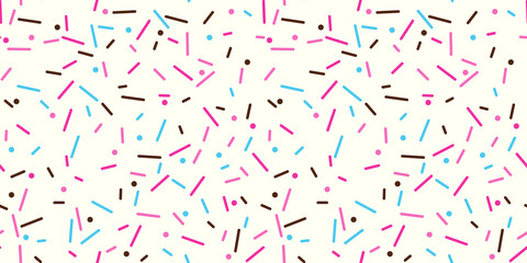 Sprinkle vector seamless pattern. Doughnut and ice cream dessert cute background.