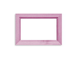 Blank wooden photo frame isolated on white, soft lilac color design