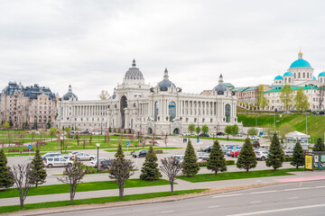 Panoramic view of the Palace of Agriculture on a sunny day in Kazan, Russia