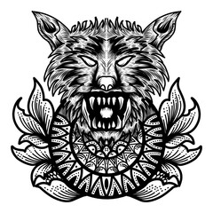 graphic design. head wolf sketch ornament for background, sticker, t-shirt, etc. vector illustration