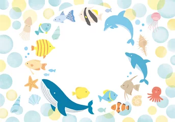 Fototapete Babyzimmer Illustrationsrahmen-Hintergrundmaterial von Meerestieren und Muscheln