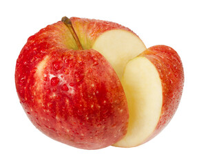 Ripe juicy red apple isolated on white background. Fresh fruit food.