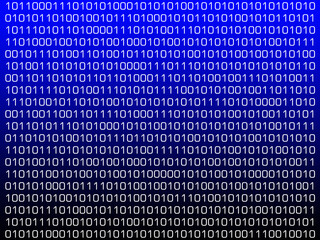 Digital world. Binary code with zeros and ones on a computer screen. Virtual realtiy.