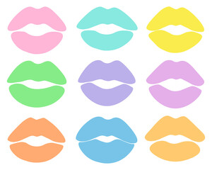 Set lips silhouettes colorful vector illustration	