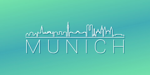 Naklejka premium Munich, Germany Skyline Linear Design. Flat City Illustration Minimal Clip Art. Background Gradient Travel Vector Icon.