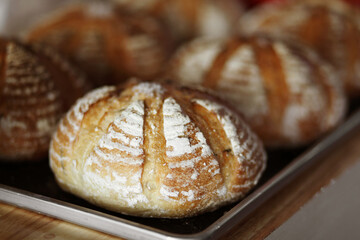 Homemade butter bread on metal tray