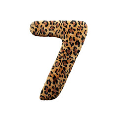 Leopard font digit 7, leopard pattern, 3d render illustration 