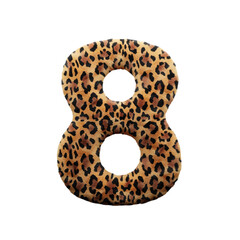 Leopard font digit 8, leopard pattern, 3d render illustration 