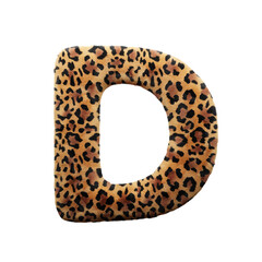 Leopard font letter D, leopard pattern, 3d render illustration 