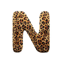 Leopard font letter N, leopard pattern, 3d render illustration 