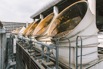 Closeup Air cooling tower for HVAC chilling tower pipe ventilator air hole units at building...