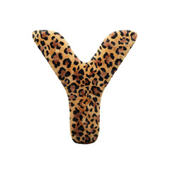 Leopard font letter Y, leopard pattern, 3d render illustration 