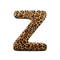 Leopard font letter Z, leopard pattern, 3d render illustration 