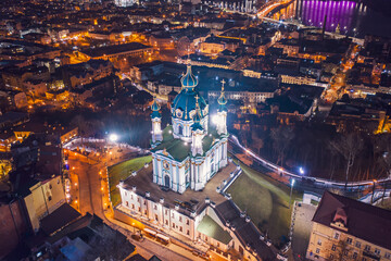 Obraz premium Aerial view of St Andrew's Church in Kyiv