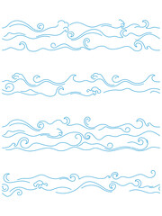 Set of simple repeat ocean waves in cartoon style.