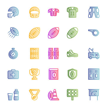 Filled outline, smooth icons for american football.