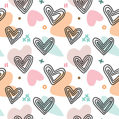 Seamless Pattern with Hand Drawn Heart Design on White Background