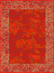 Red silk,  antique abstract oriental carpet, rug digital or weave pattern design in vector 