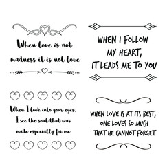 Set of vector quotes about love and Romantic feeling. Design elements for Valentine's day
