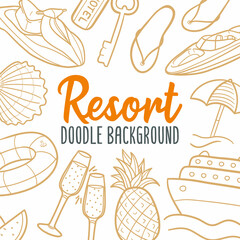 Resort Doodle Banner Icon. Summer Cocktail Vector Illustration Hand Drawn Art. Line Symbols Sketch Background.