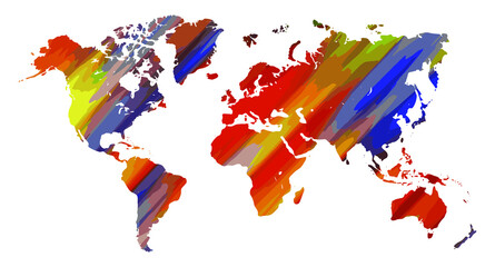 Colorful vector world map. North and South America, Asia, Europe, Africa, Australia