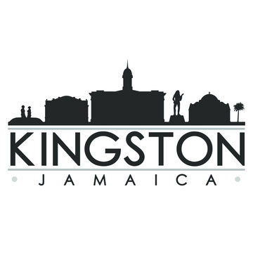 Kingston, Jamaica Skyline Silhouette Design. Clip Art City Vector Art Famous Buildings Scene Illustration.