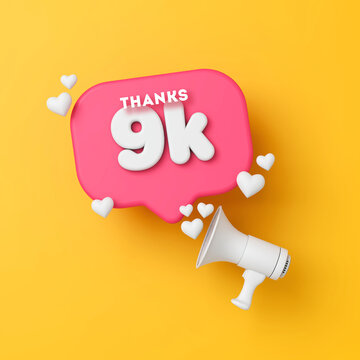 9 thousand followers social media thanks banner. 3D Rendering