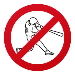 No Baseball Player Symbol Isolated on White Background. Sport Vector Illustration Prohibition Stop Sign.