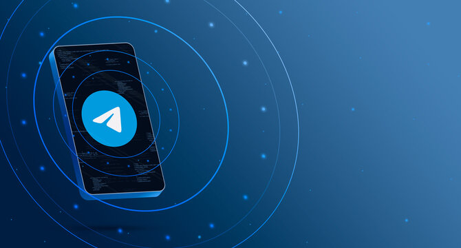 Telegram logo icon on phone screen on technology background 3d