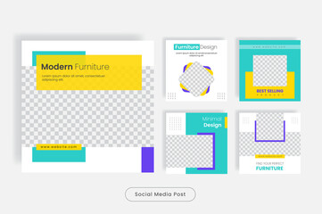 Minimal design furniture social media post template banner set