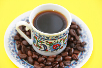 traditional oriental drink turkish black coffee in a mug