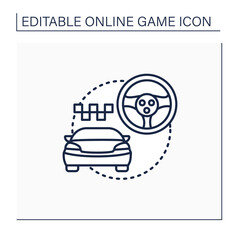 Racing game line icon.Racing competition on car. Speed sport game. Come first.Online game concept. Isolated vector illustration.Editable stroke