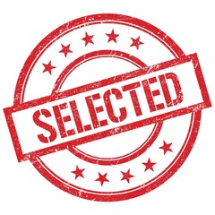 SELECTED text written on red vintage stamp.