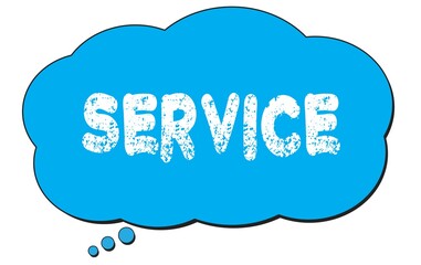 SERVICE text written on a blue thought bubble.