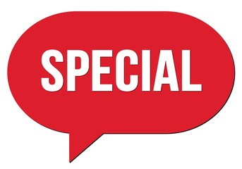 SPECIAL text written in a red speech bubble