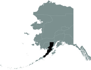 Black highlighted location map of the US Lake and Peninsula borough inside gray map of the Federal State of Alaska, USA