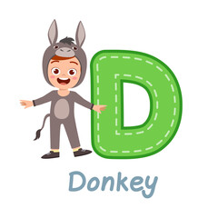cute little kid wear costume for learn alphabet