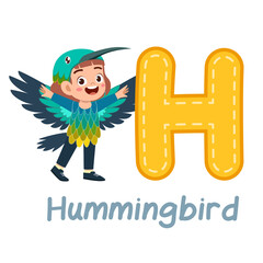 cute little kid wear costume for learn alphabet