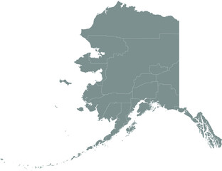 Gray vector map of the Federal State of Alaska, USA with white borders of its boroughs and census areas